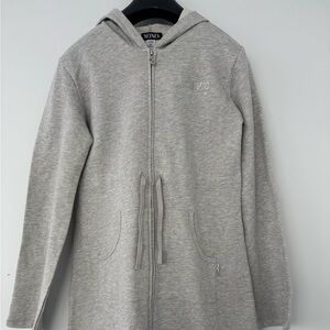 XOXO Hooded Dress Women’s M Light Gray Zip Up Long Hoodie Dress Jacket NWT